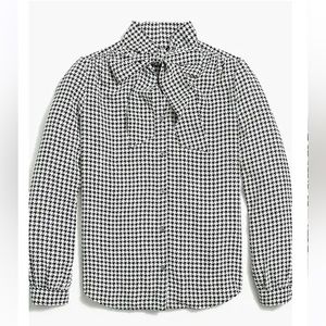 J Crew Factory Traditional Houndstooth Print Tie Neck Top  ~XL NWT